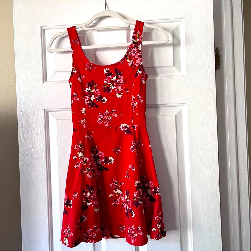 Divided Red floral Skater Dress Size 2